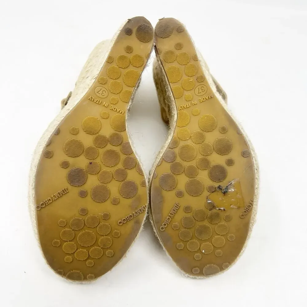 Jimmy Choo Phoenix Nude Patent Leather Espadrille Platform Wedge Sandals 37 (7) - Picture 6 of 8